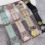 Genuine Leather Floral Or Butterfly Rivets Band: 42/44/45/49mm / Black