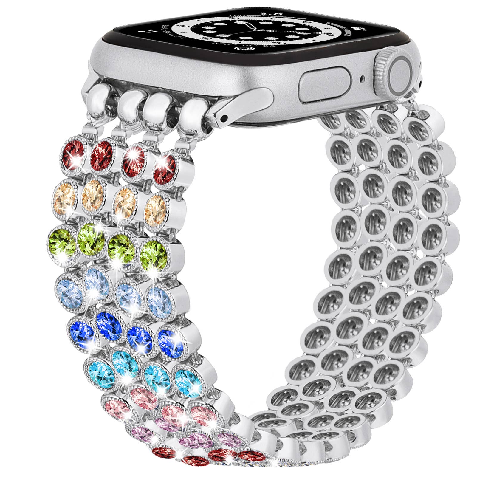 Crystal Diamond Bling CZ Silver Stretch Elastic Apple Watch: 42/44/45mm / Silver