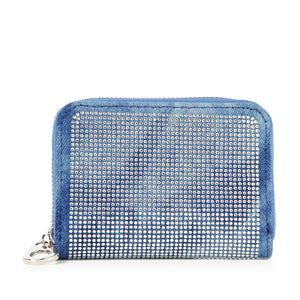 Rhinestone Design Petite Zip Around Wallet: Blue