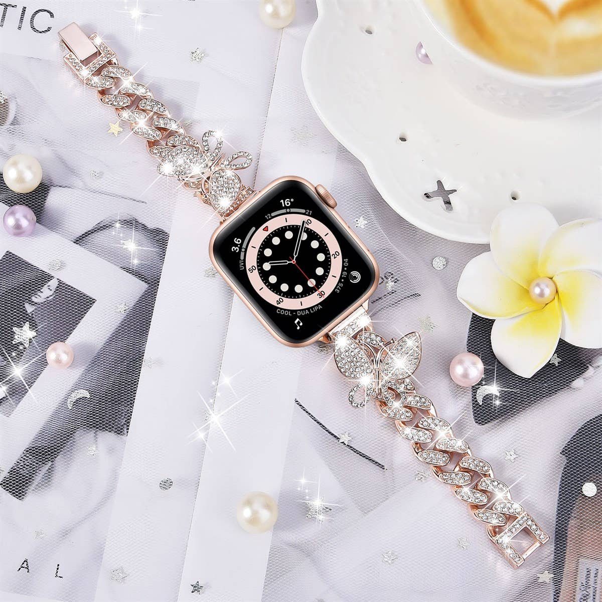 Butterfly Crystal CZ Rhinestone Bling Apple Watch Band: 38/40/41mm / Silver