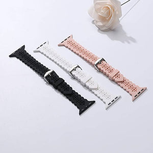 Lace Silicone Apple Watch Band Strap Laser Cut Scalloped: 42/44/45mm / White