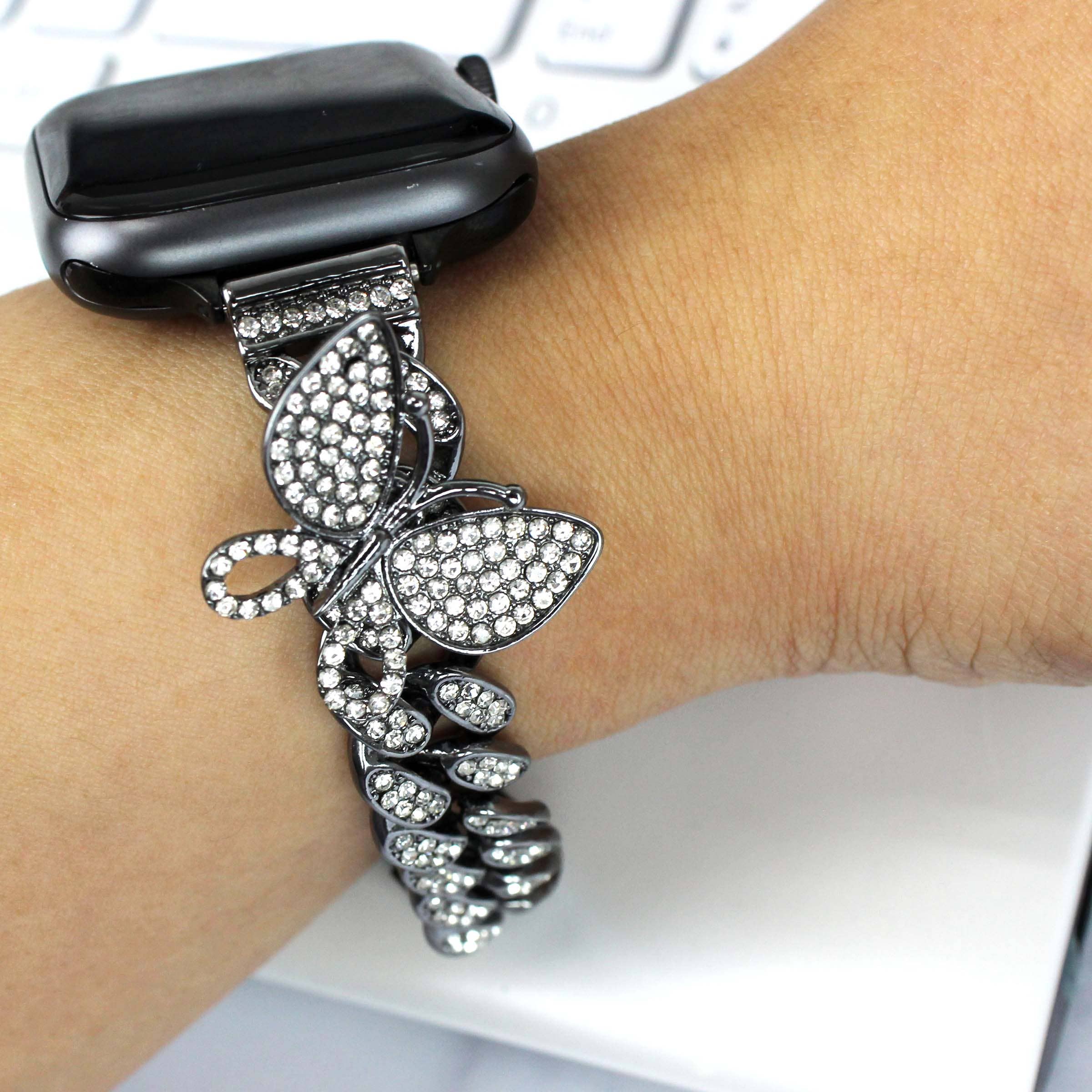 Butterfly Crystal CZ Rhinestone Bling Apple Watch Band: 38/40/41mm / Silver