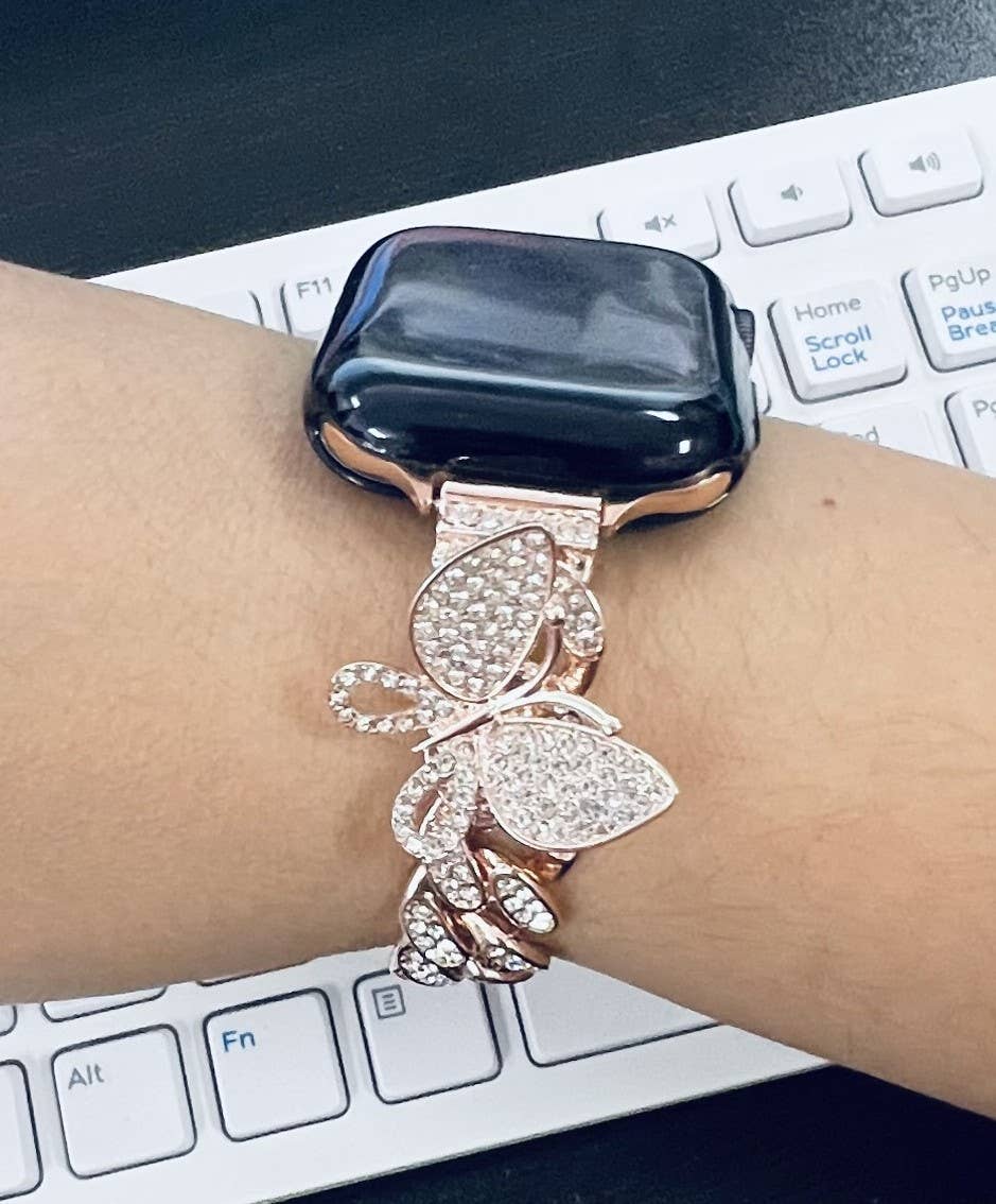 Butterfly Crystal CZ Rhinestone Bling Apple Watch Band: 42/44/45mm / Rosegold