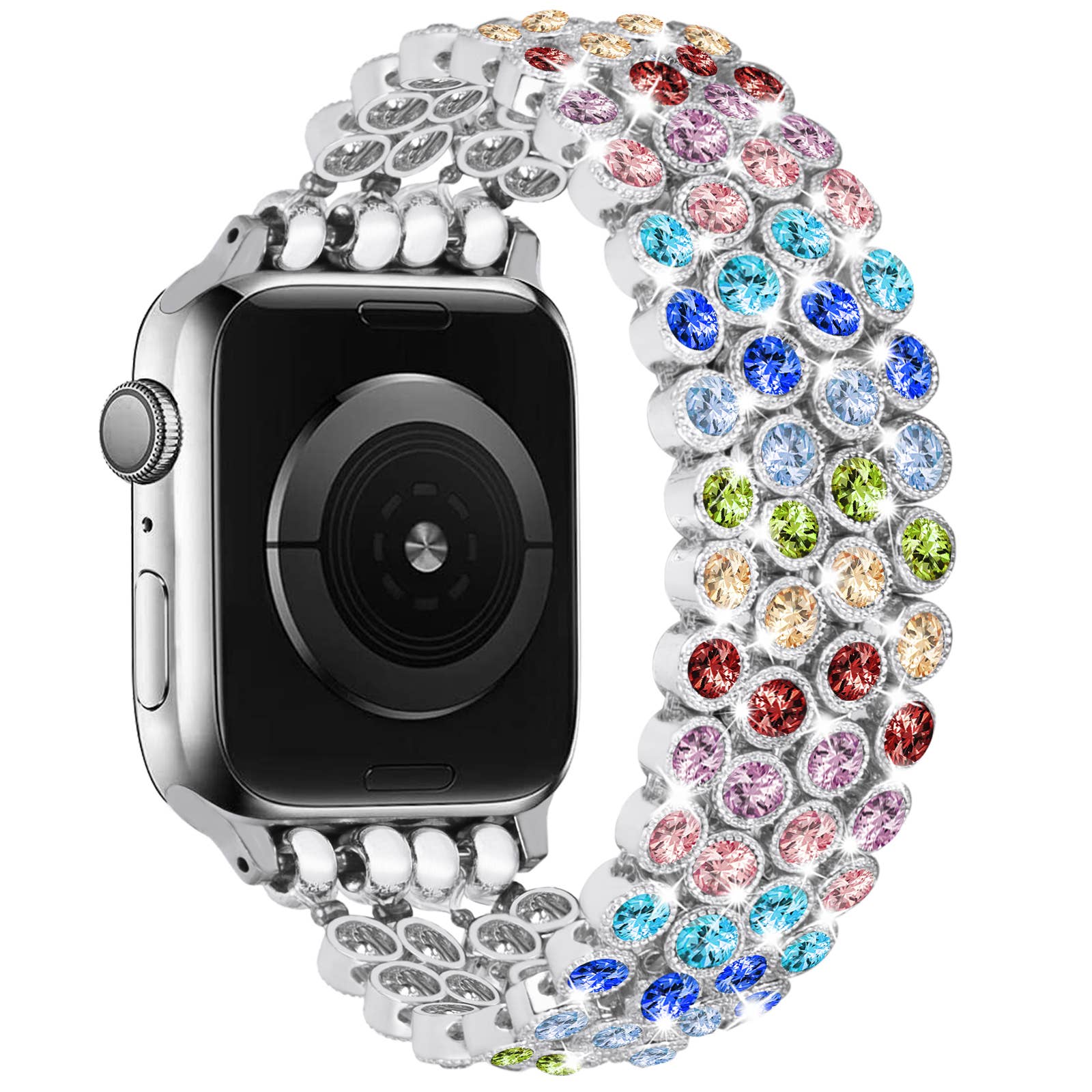 Crystal Diamond Bling CZ Silver Stretch Elastic Apple Watch: 42/44/45mm / Silver