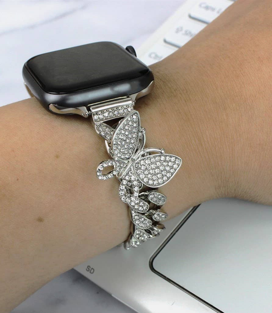 Butterfly Crystal CZ Rhinestone Bling Apple Watch Band: 38/40/41mm / Silver