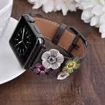 Genuine Leather Floral Or Butterfly Rivets Band: 42/44/45/49mm / Black