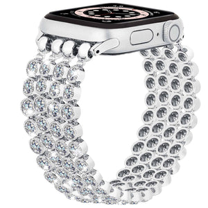 Crystal Diamond Bling CZ Silver Stretch Elastic Apple Watch: 42/44/45mm / Silver