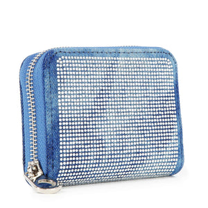 Rhinestone Design Petite Zip Around Wallet: Blue